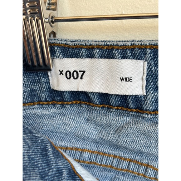 Collusion x007 Wide Leg Jeans Mid Wash Blue High Rise Raw Hem 30/32 (fits 28x29) - Picture 6 of 10